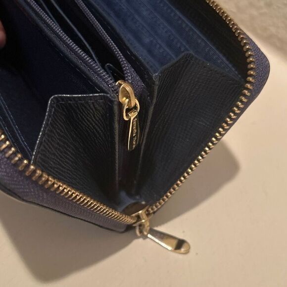 Samantha Thavasa Zip Around Long Wallet Blue Leather Minimalist Casual Daily - Picture 6 of 11